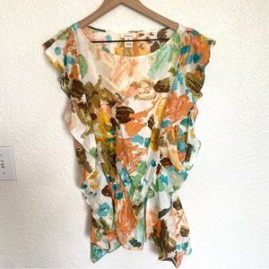 Sundance Women's Oasis Silk Watercolor Floral Boho Print Top Blouse Medium
